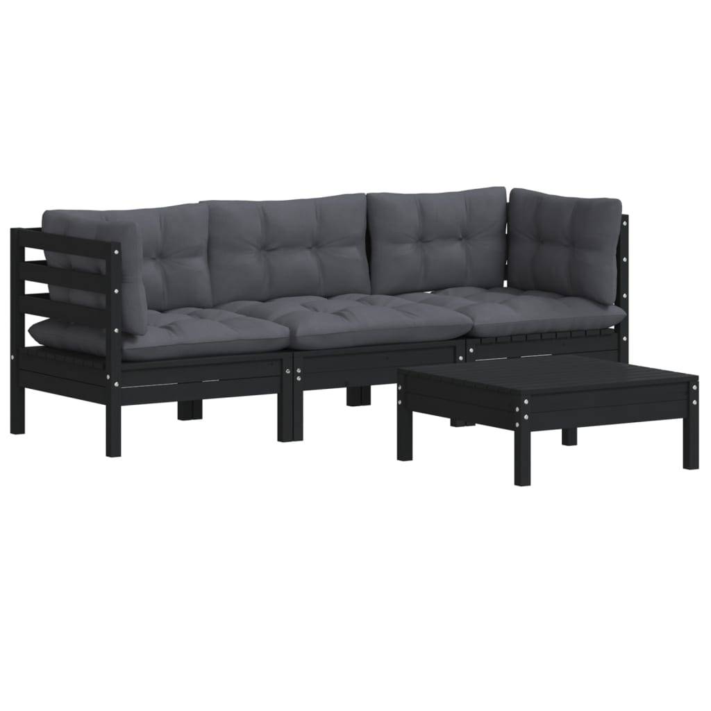 Helloshop26 - Salon de jardin meuble d'extérieur ensemble de mobilier 4 pièces avec coussins anthracite noir bois de pin - Imagen 1