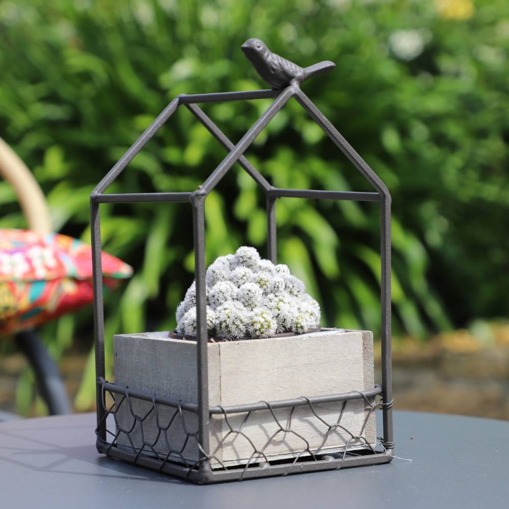 Jardinière extérieure pot fleurs jardin bois métal marron 12x12x20.5cm Chemin de campagne - Imagen 2