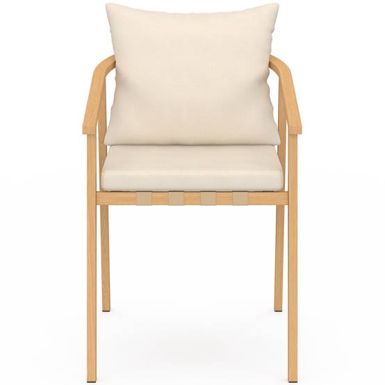 Salon de jardin SOLAL table ronde 120 cm avec pied lattes en métal et 6 chaises de jardin avec lanières et coussins beiges - Image 4
