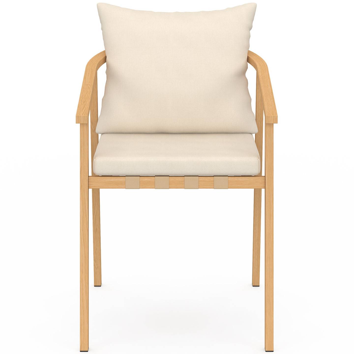 Salon de jardin SOLAL table ronde 120 cm avec pied lattes en métal et 6 chaises de jardin avec lanières et coussins beiges - Image 4