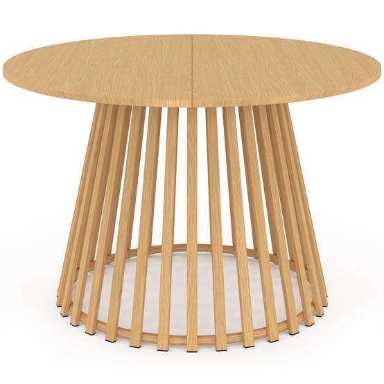 Salon de jardin SOLAL table ronde 120 cm avec pied lattes en métal et 6 chaises de jardin avec lanières et coussins beiges - Image 3