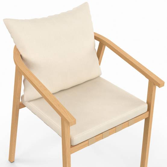 Salon de jardin SOLAL table ronde 120 cm avec pied lattes en métal et 6 chaises de jardin avec lanières et coussins beiges - Image 7