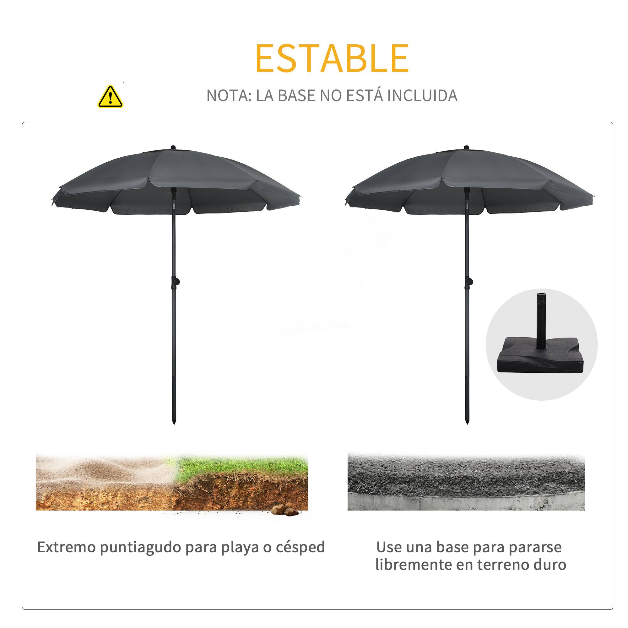 Parasol plage UV50+, mat Ø32 mm, toit ajustable Ø180x209 cm, gris fonce - Image 9