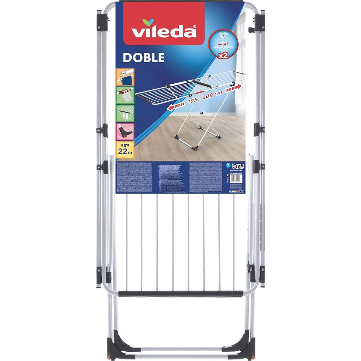 Séchoir à linge Double 187 x 57 x H94 cm Etendage pliable Tube Anti-plis VILEDA - Image 2