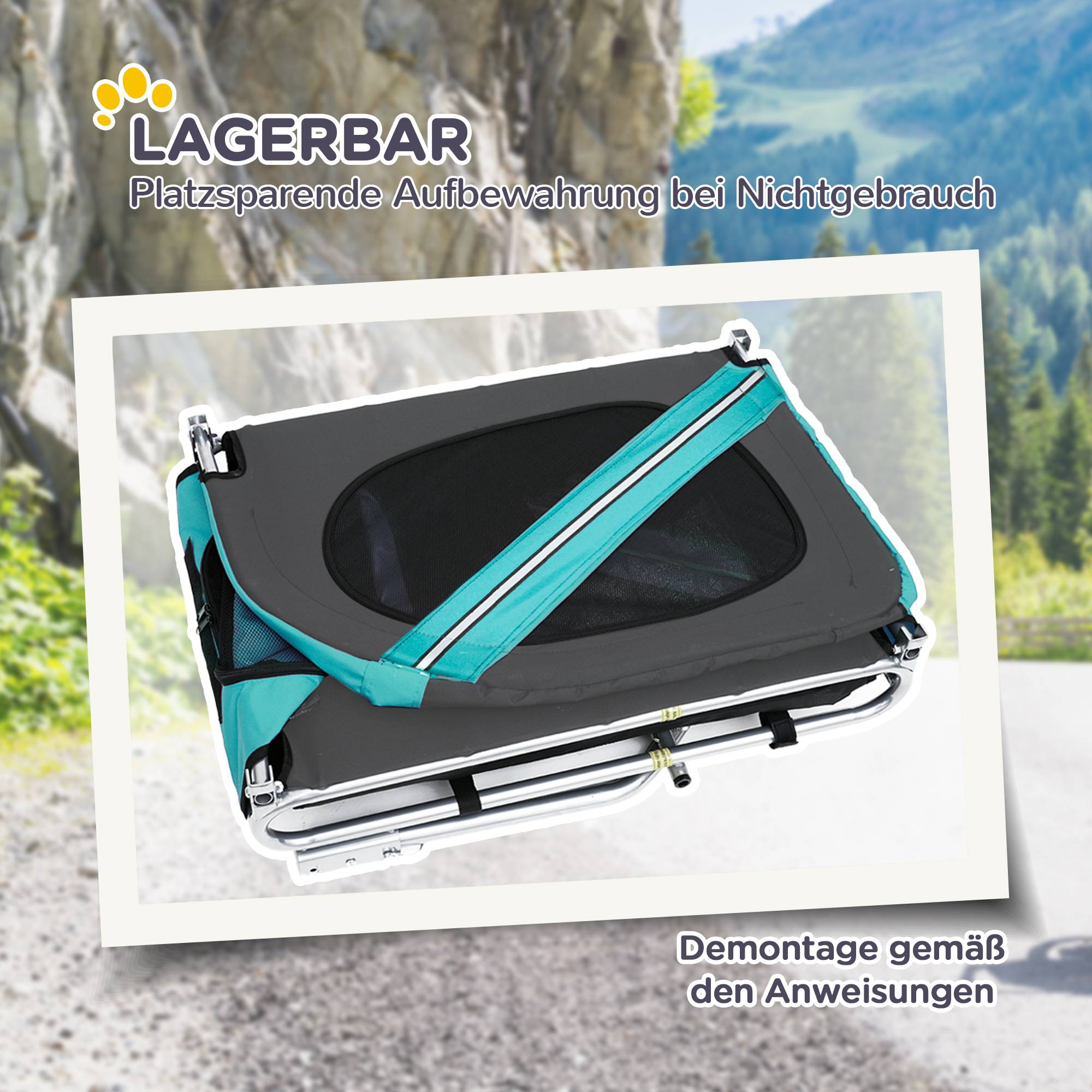 Remorque animal chien vélo pliable protection pluie acier gris+vert 130 x 73 x 90 cm - Image 7