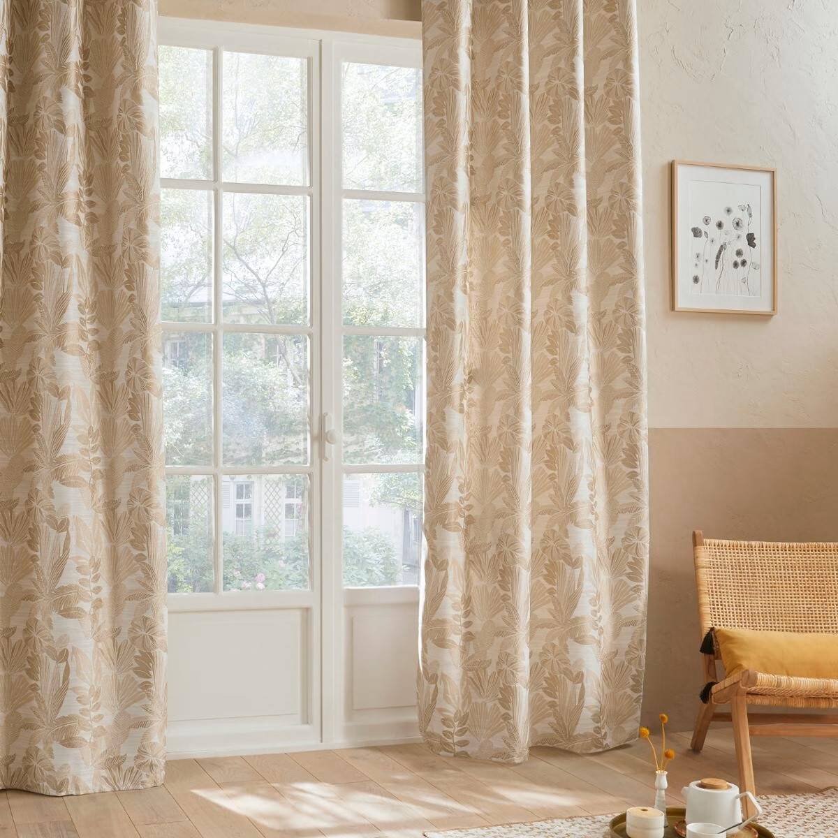 Atmosphera - Lot de 2 Rideaux à  œillets Jacquard Beige Lin 140 x 260 cm - Imagen 3