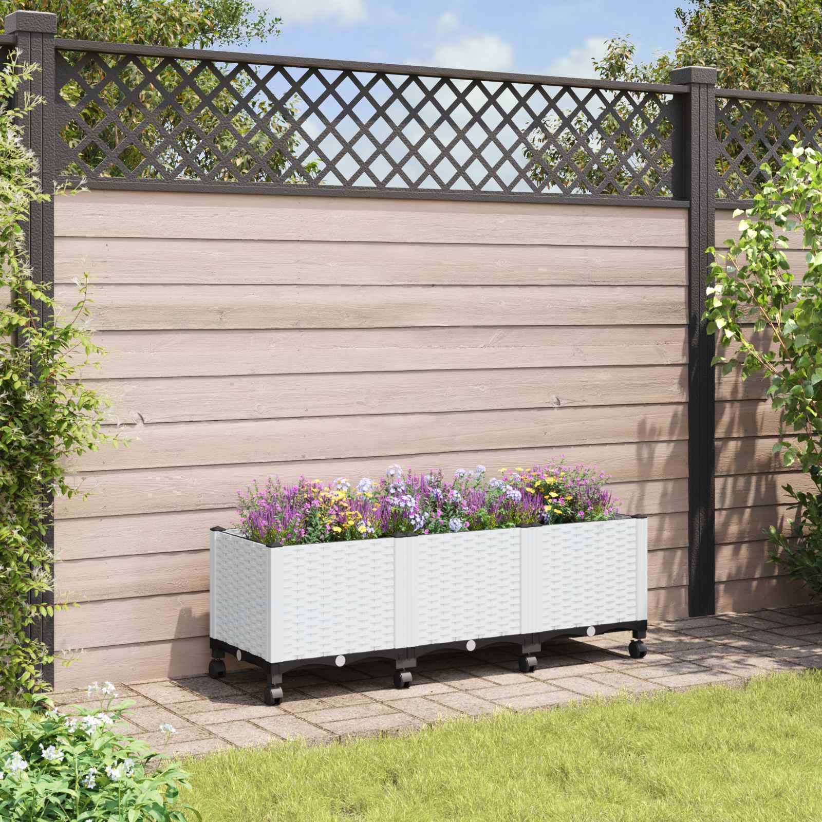 ComfortXL - Jardinière rectangulaire sur roulettes polypropylène grand espace culture 120x40x48cm blanc - ComfortXL Outdoor Living