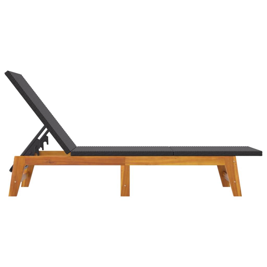 2 pcs Chaises longue | Transat | Bain de soleils noir/marron résine tressée/bois acacia - Image 6