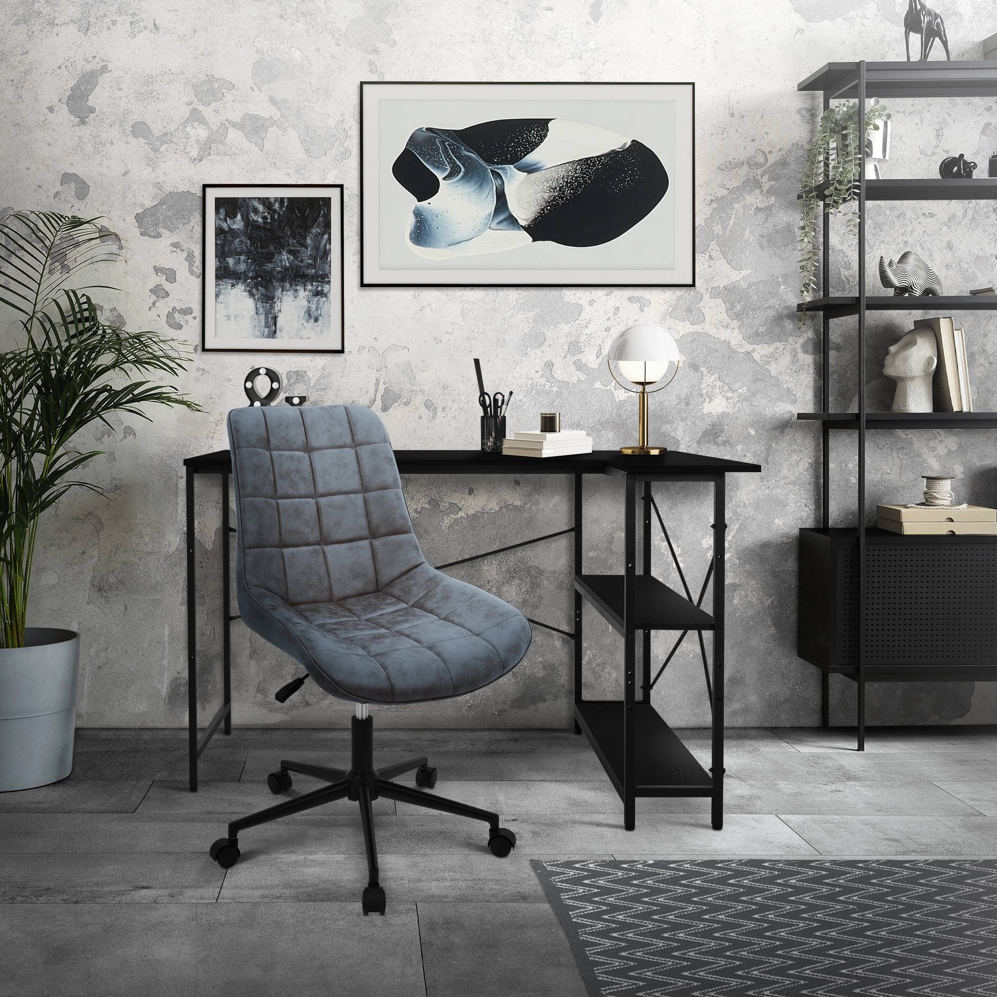 Chaise de bureau anthracite pivotante sur roulettes revêtement en matériau synthétique piètement métallique avec dossier ergonomique design raffiné - Image 7