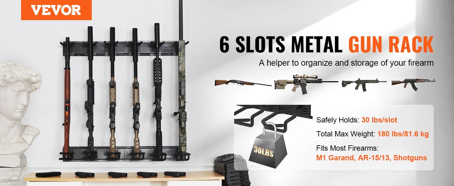 VEVOR Râtelier armes vertical 6 emplacements, métal, charge 81,6 kg. Support mural fusils. - Image 9