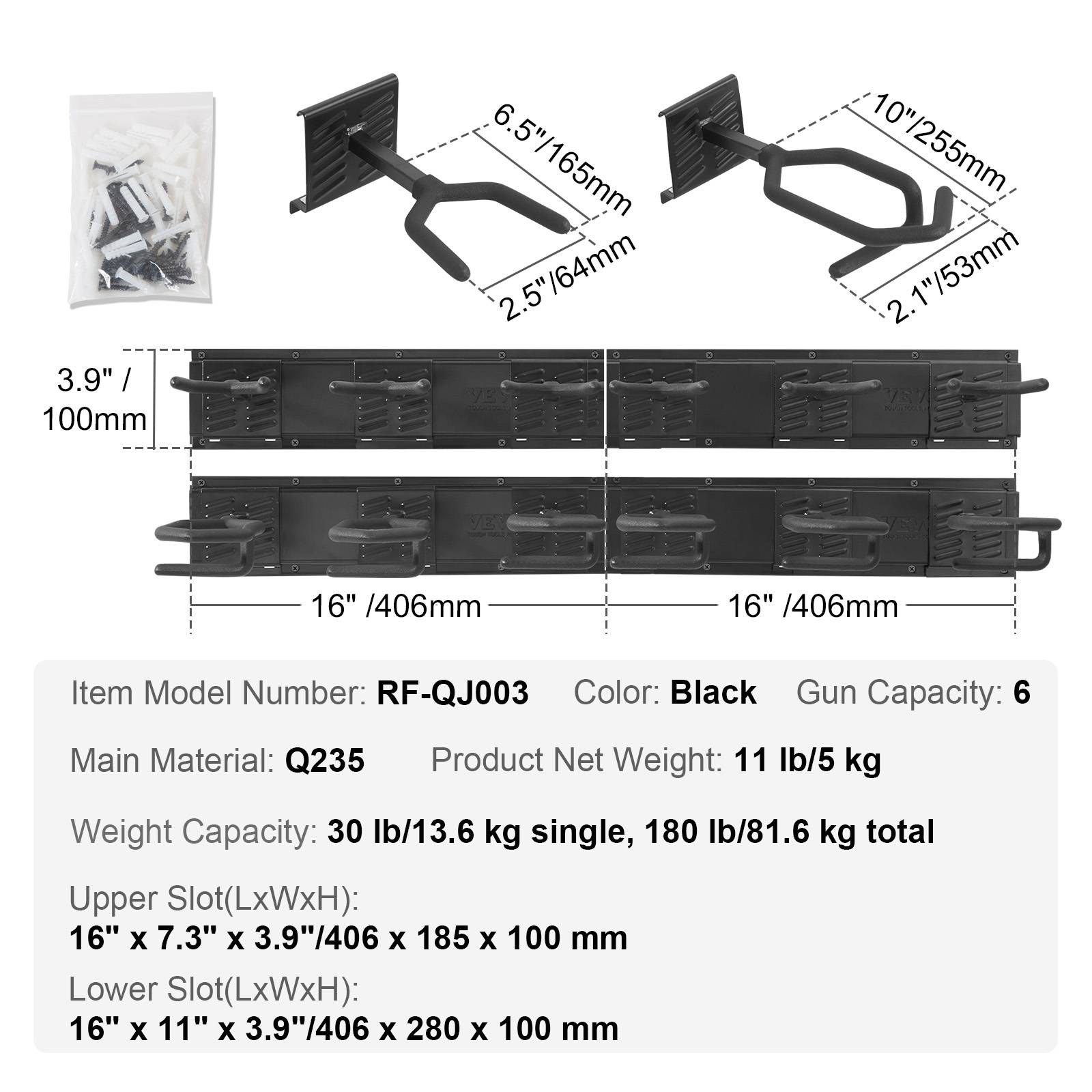 VEVOR Râtelier armes vertical 6 emplacements, métal, charge 81,6 kg. Support mural fusils. - Image 7