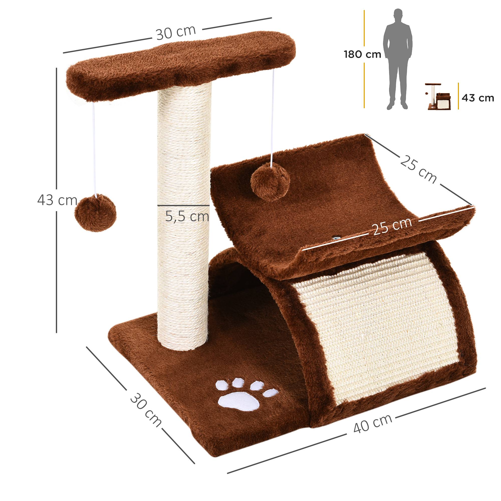 Petit Arbre à Chat Tunnel Bois pour Petits Chats Grimper Jouer 43cm Marron - ComfortXL Outdoor Living - Image 5
