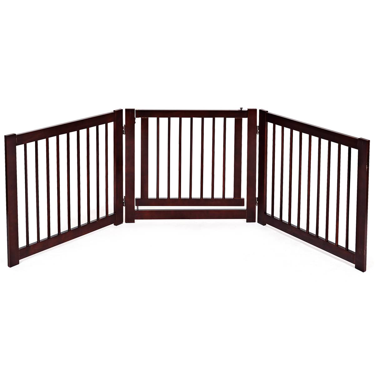 Barrière de porte pliable pour chien Barrière de sécurité pivotante pour animaux, en bois de pin, 206x1,8x61cm, Marron - Image 1