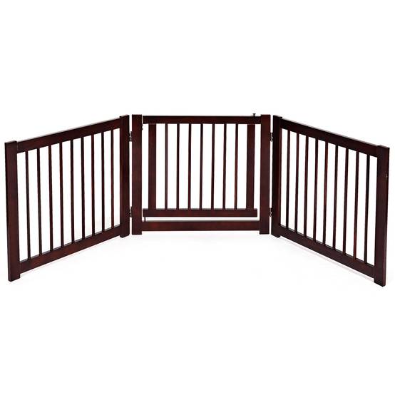 Barrière de porte pliable pour chien Barrière de sécurité pivotante pour animaux, en bois de pin, 206x1,8x61cm, Marron - Image 4