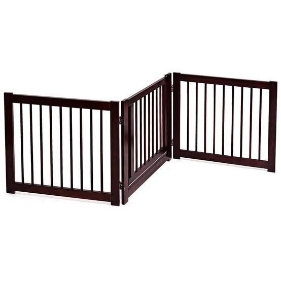 Barrière de porte pliable pour chien Barrière de sécurité pivotante pour animaux, en bois de pin, 206x1,8x61cm, Marron - Image 5