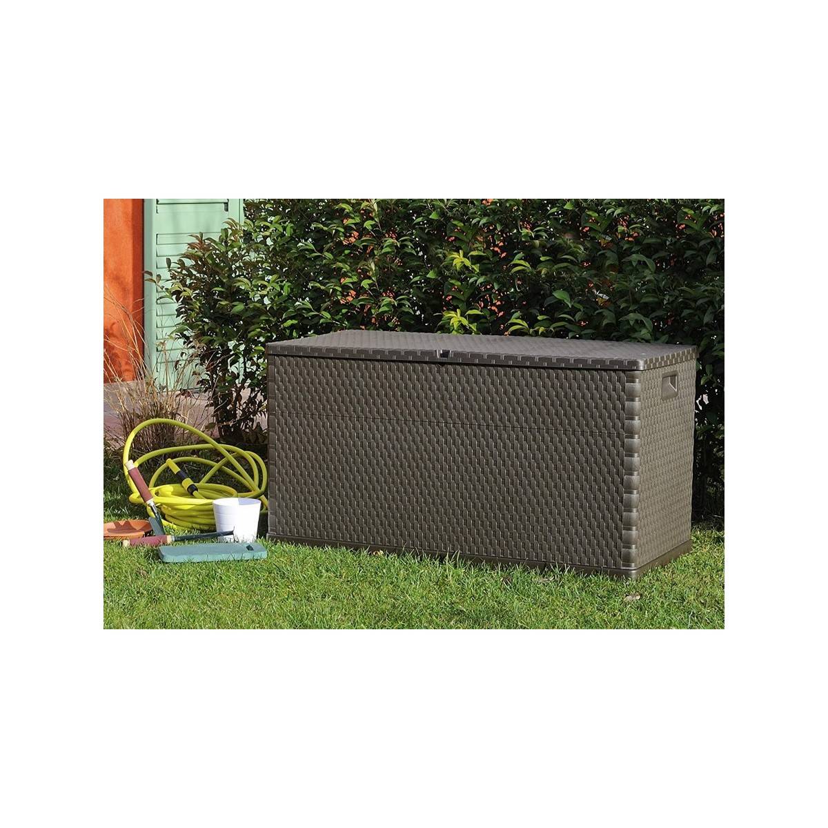 Coffre de jardin en résine 420 Litres Marron Effet ROTIN 120 x 57 x 63 cm TOOMAX - Imagen 2