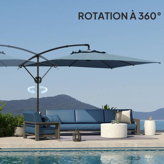 Outsunny - Parasol déporté carré 3x3m avec manivelle base croisée inclinable et rotation 360° toile polyester 180g/m² protection UV UPF50+ bleu - Outsunny - Image 5