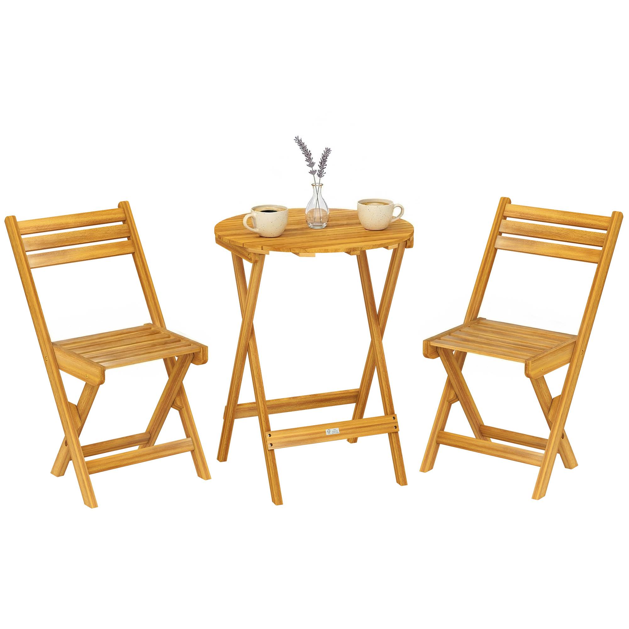 Ensemble de bistrot 3 pièces | Mobilier de jardin Finition bois naturel Bois d'acacia 60x60x75 cm - Image 1