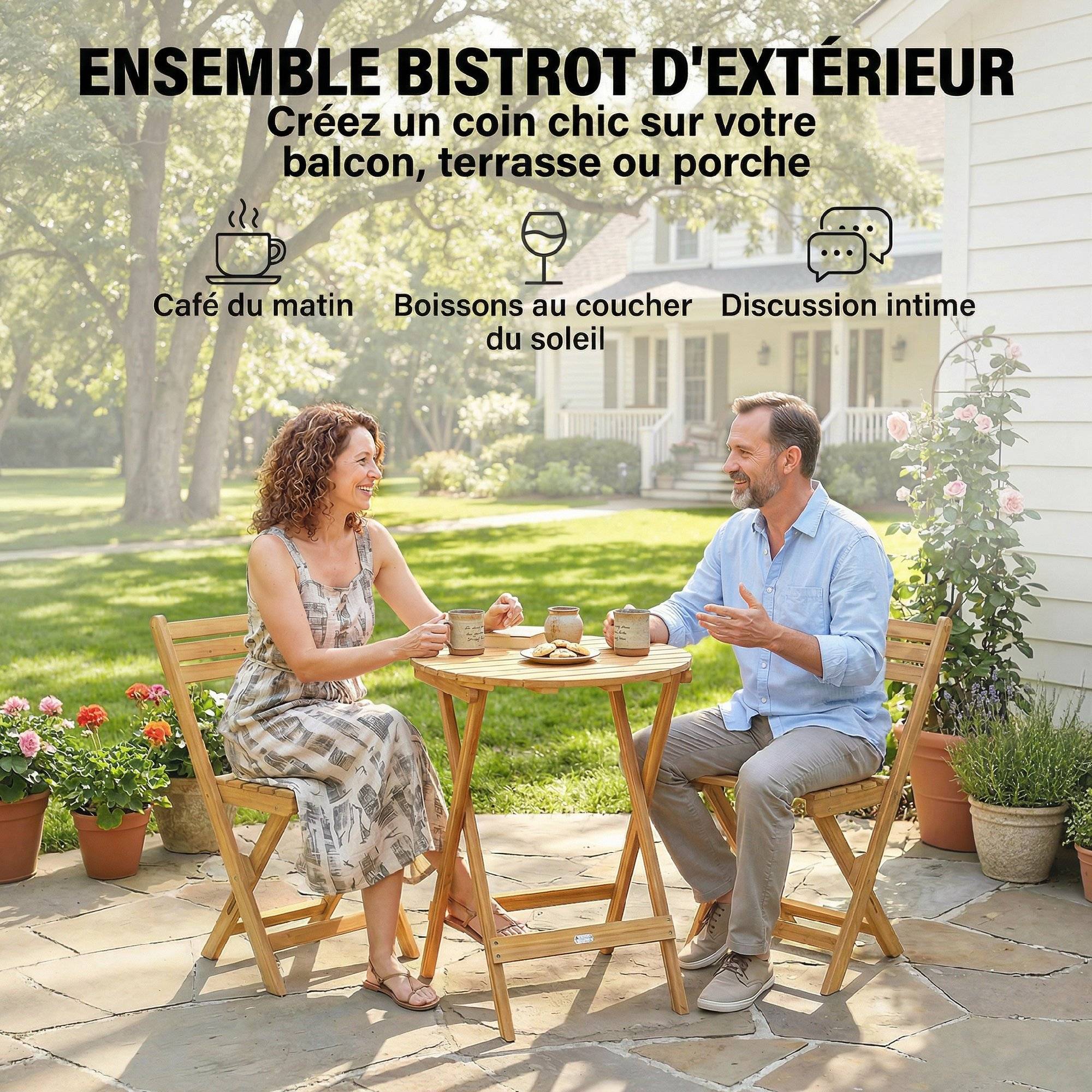 Ensemble de bistrot 3 pièces | Mobilier de jardin Finition bois naturel Bois d'acacia 60x60x75 cm - Image 6