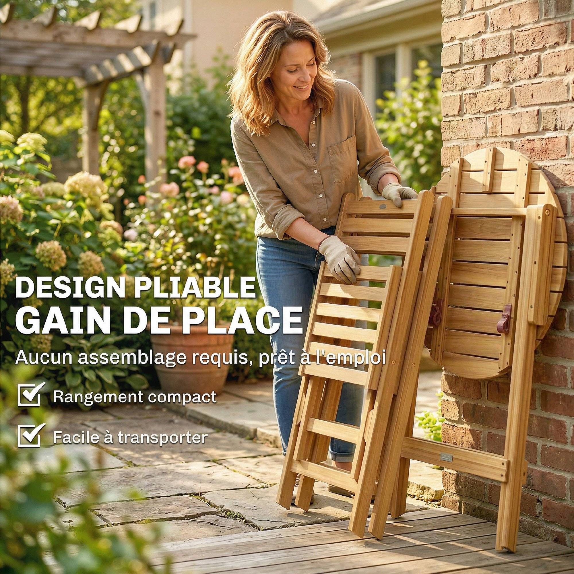 Ensemble de bistrot 3 pièces | Mobilier de jardin Finition bois naturel Bois d'acacia 60x60x75 cm - Image 7