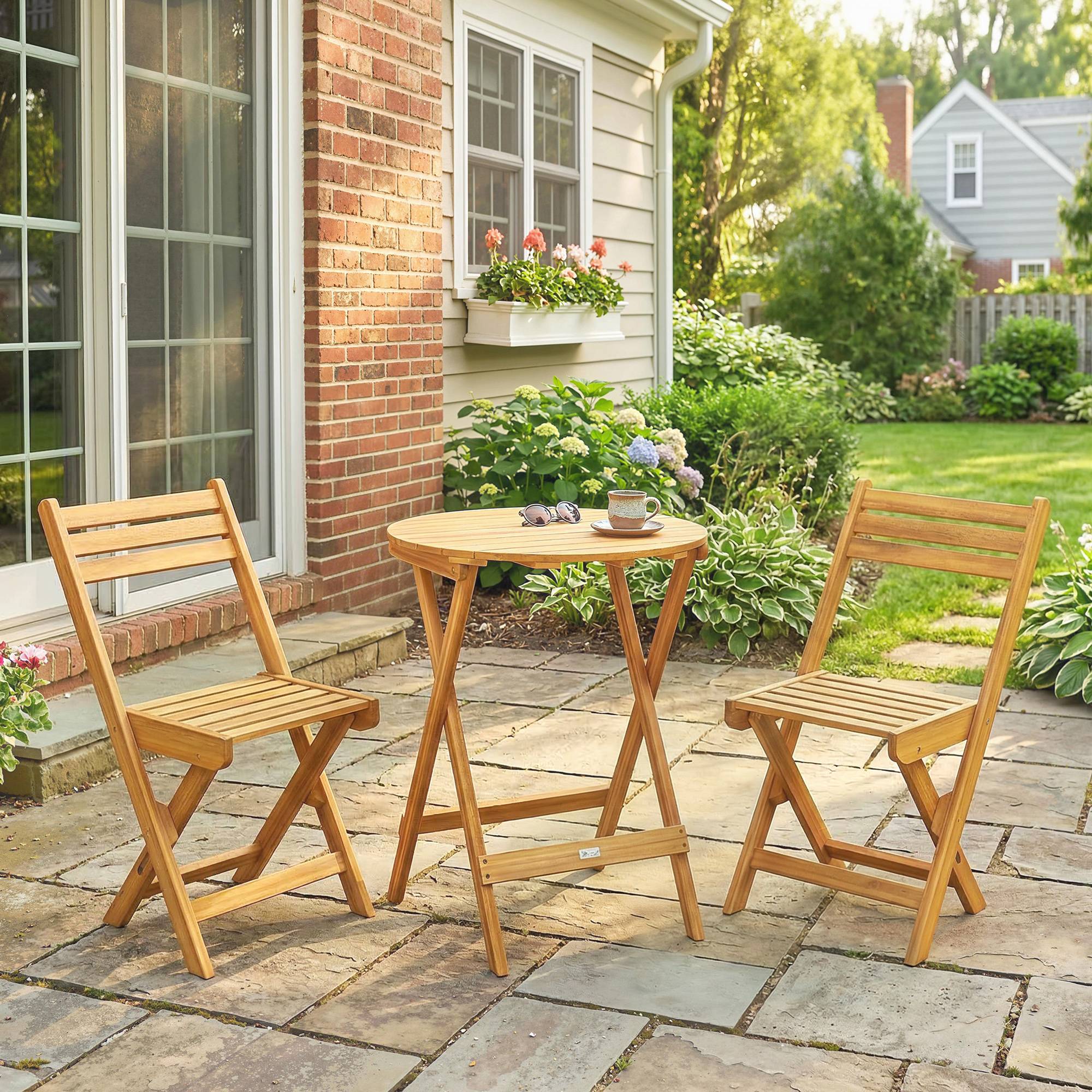 Ensemble de bistrot 3 pièces | Mobilier de jardin Finition bois naturel Bois d'acacia 60x60x75 cm - Image 4