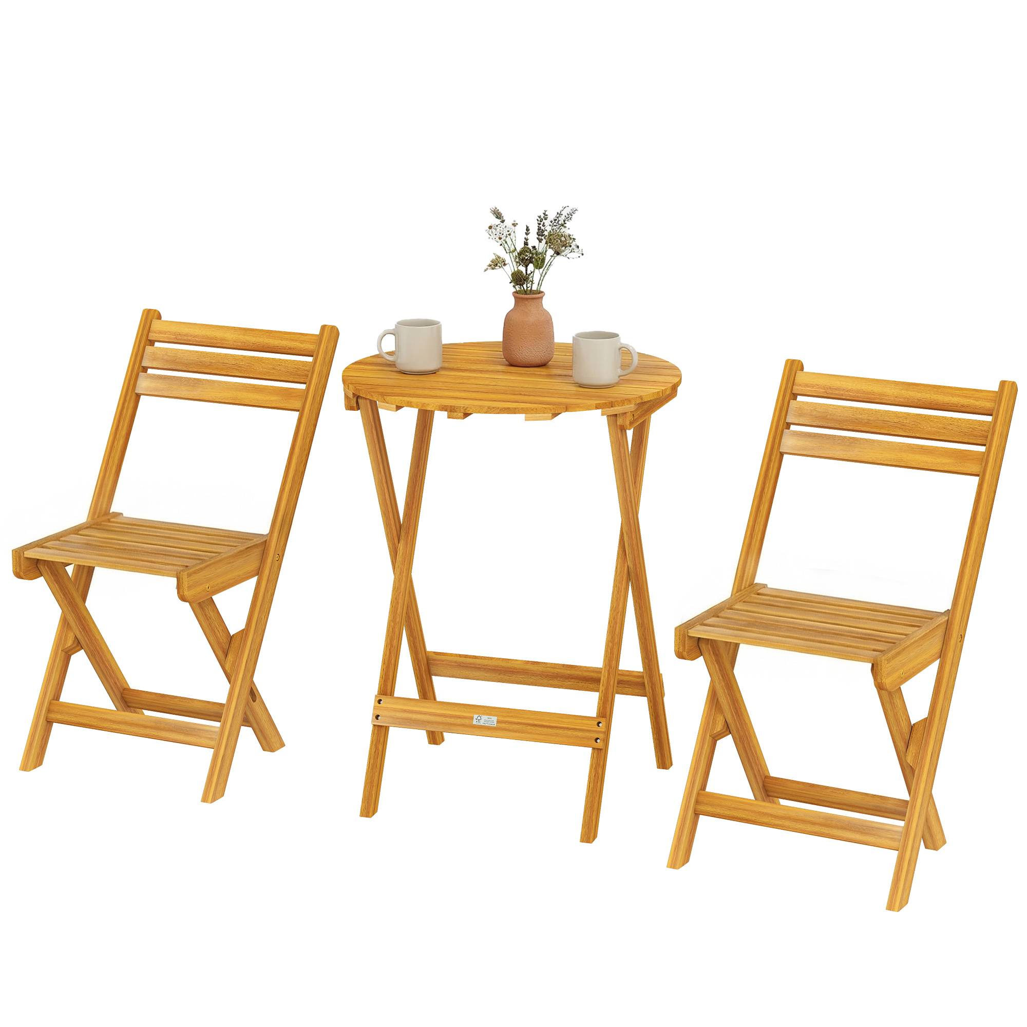 Ensemble de bistrot 3 pièces | Mobilier de jardin Finition bois naturel Bois d'acacia 60x60x75 cm - Image 2
