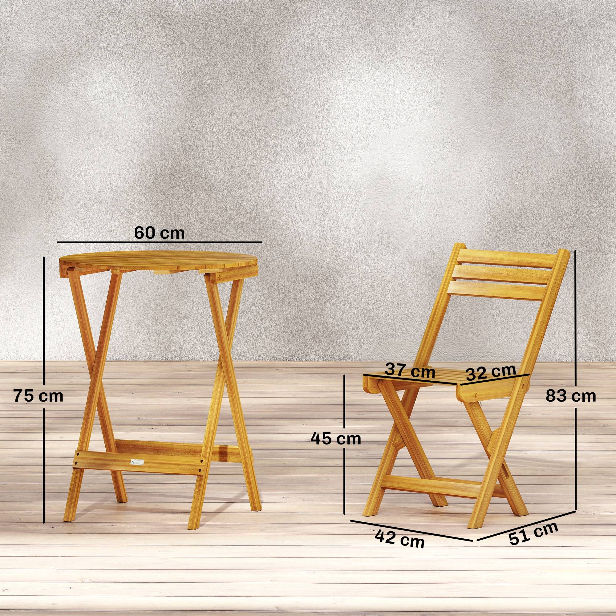 Ensemble de bistrot 3 pièces | Mobilier de jardin Finition bois naturel Bois d'acacia 60x60x75 cm - Image 5