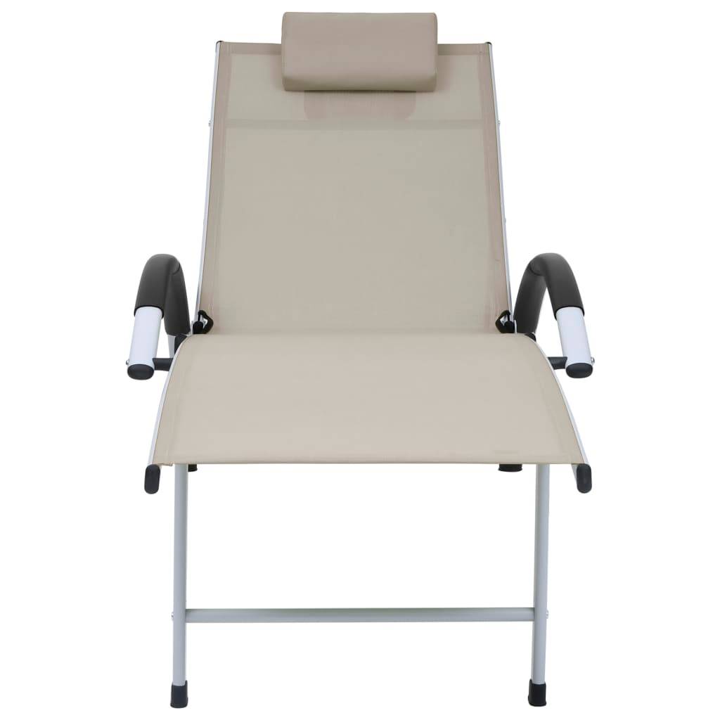 Helloshop26 - Transat chaise longue bain de soleil lit de jardin terrasse meuble d'extérieur aluminium textilène crème - Imagen 5