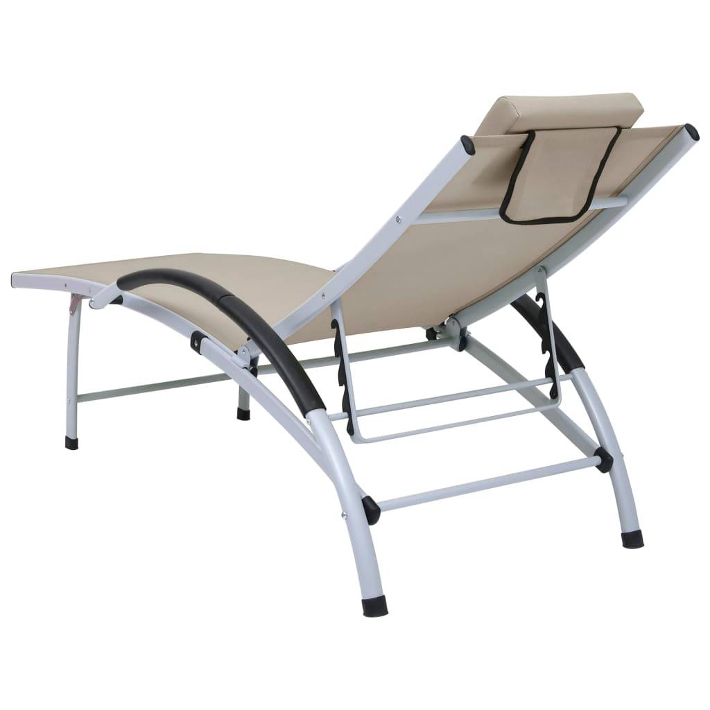 Helloshop26 - Transat chaise longue bain de soleil lit de jardin terrasse meuble d'extérieur aluminium textilène crème - Imagen 4