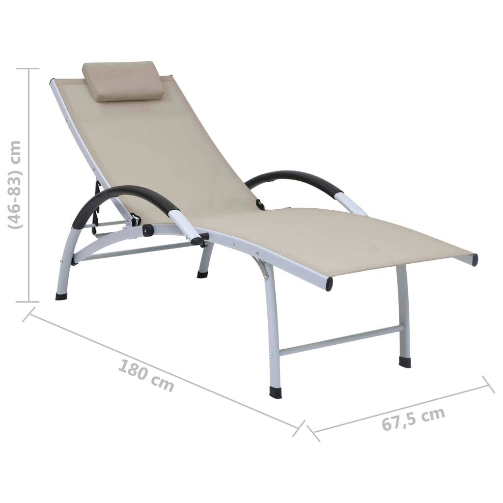 Helloshop26 - Transat chaise longue bain de soleil lit de jardin terrasse meuble d'extérieur aluminium textilène crème - Imagen 7