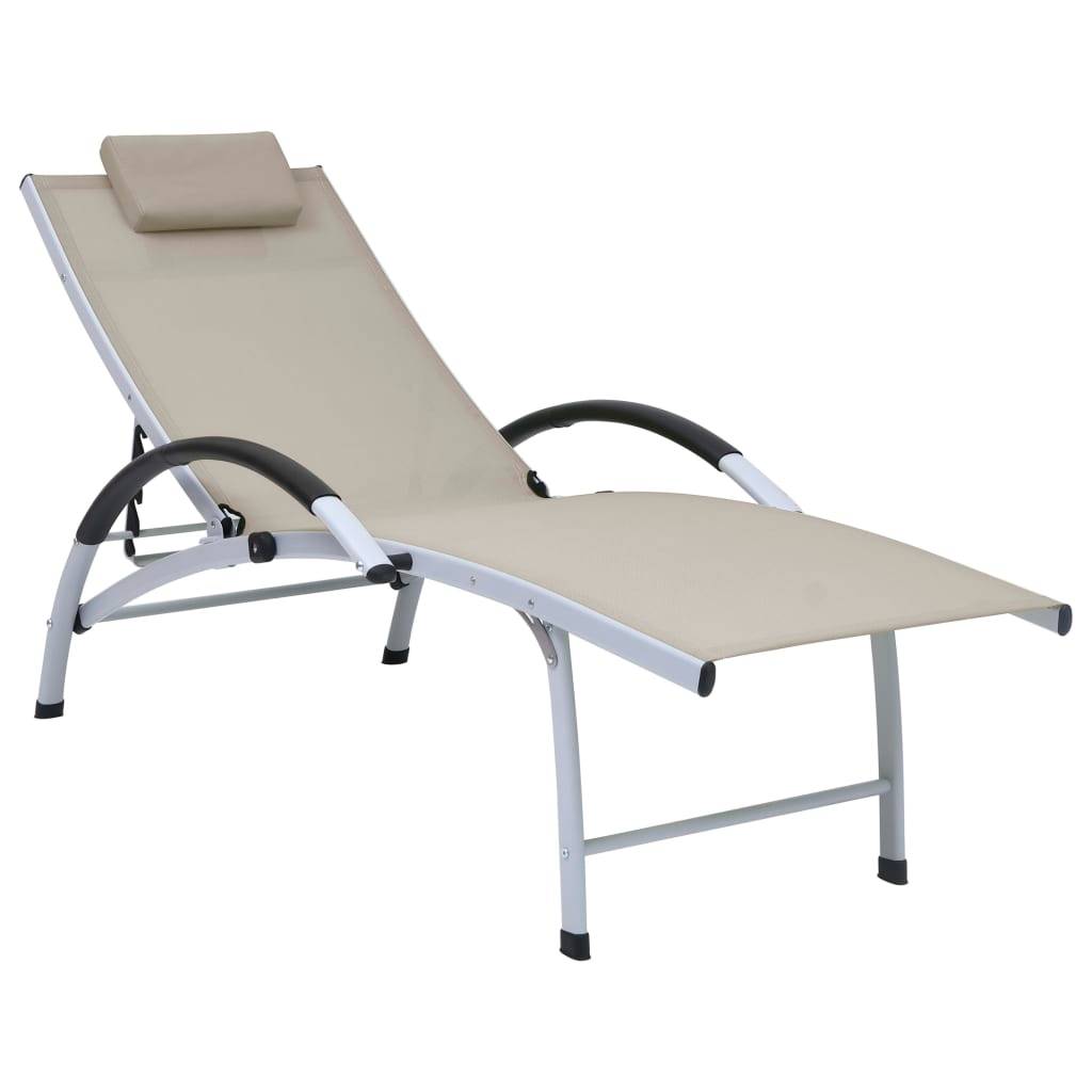 Helloshop26 - Transat chaise longue bain de soleil lit de jardin terrasse meuble d'extérieur aluminium textilène crème - Imagen 1