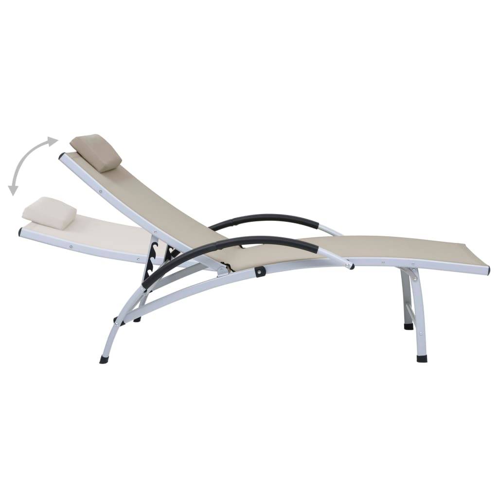 Helloshop26 - Transat chaise longue bain de soleil lit de jardin terrasse meuble d'extérieur aluminium textilène crème - Imagen 3