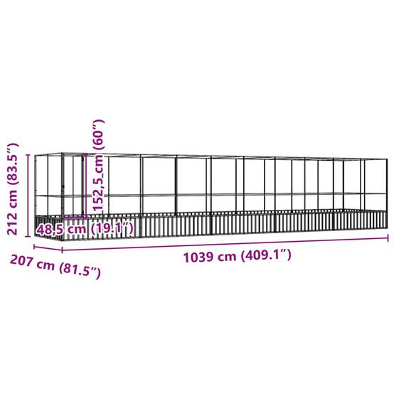 Enclos Volière Acier Galvanisé Résistant 1039x207cm Argent - ComfortXL Outdoor Living - Image 8