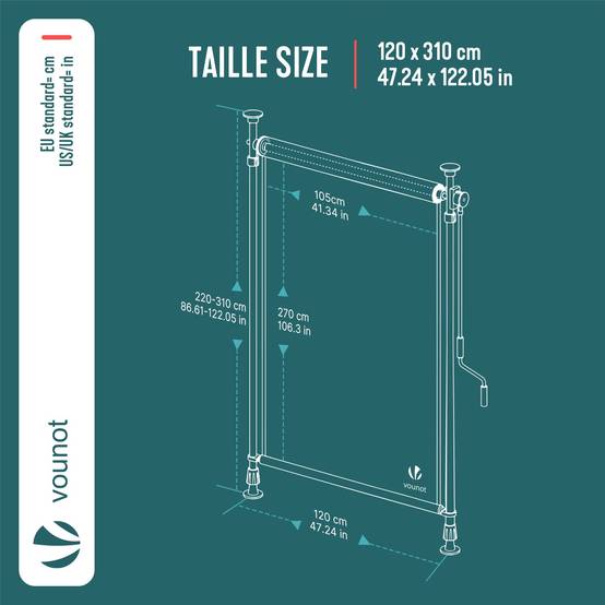 Store vertical sans percage extensible exterieur 120x310cm polyester anthracite - Image 3
