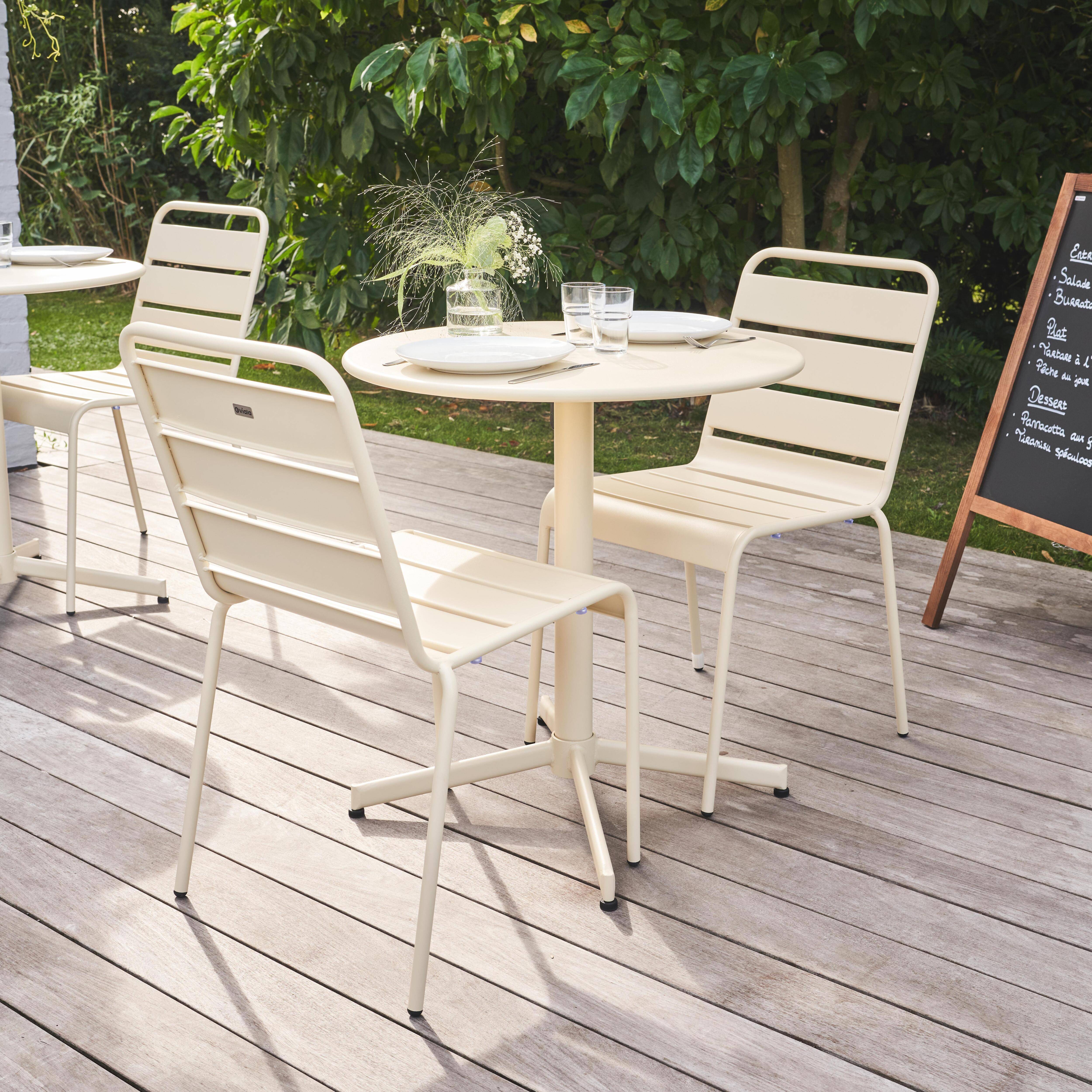 Oviala - Ensemble table de jardin ronde et 2 chaises métal ivoire Palavas - Oviala - Imagen 2