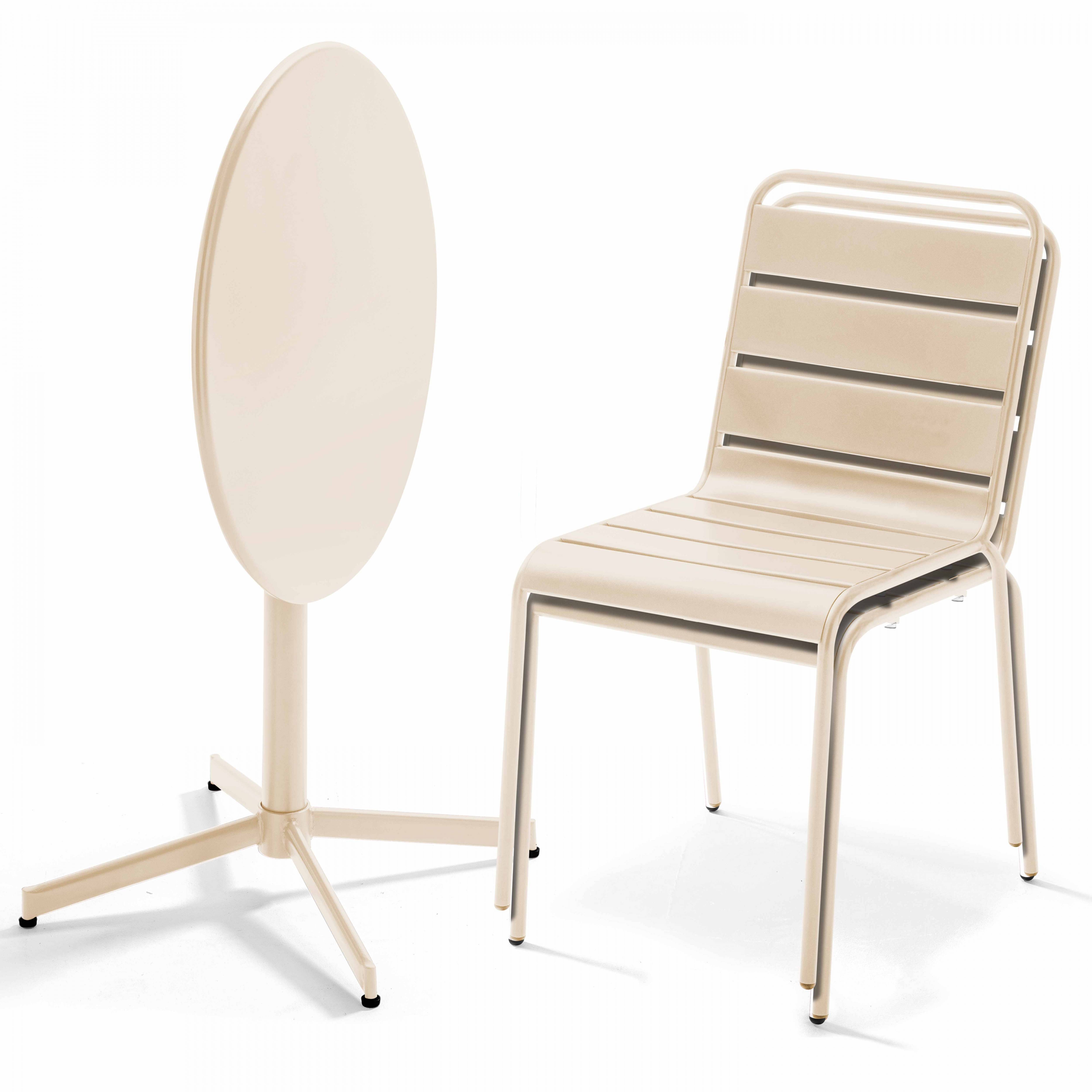 Oviala - Ensemble table de jardin ronde et 2 chaises métal ivoire Palavas - Oviala - Imagen 3