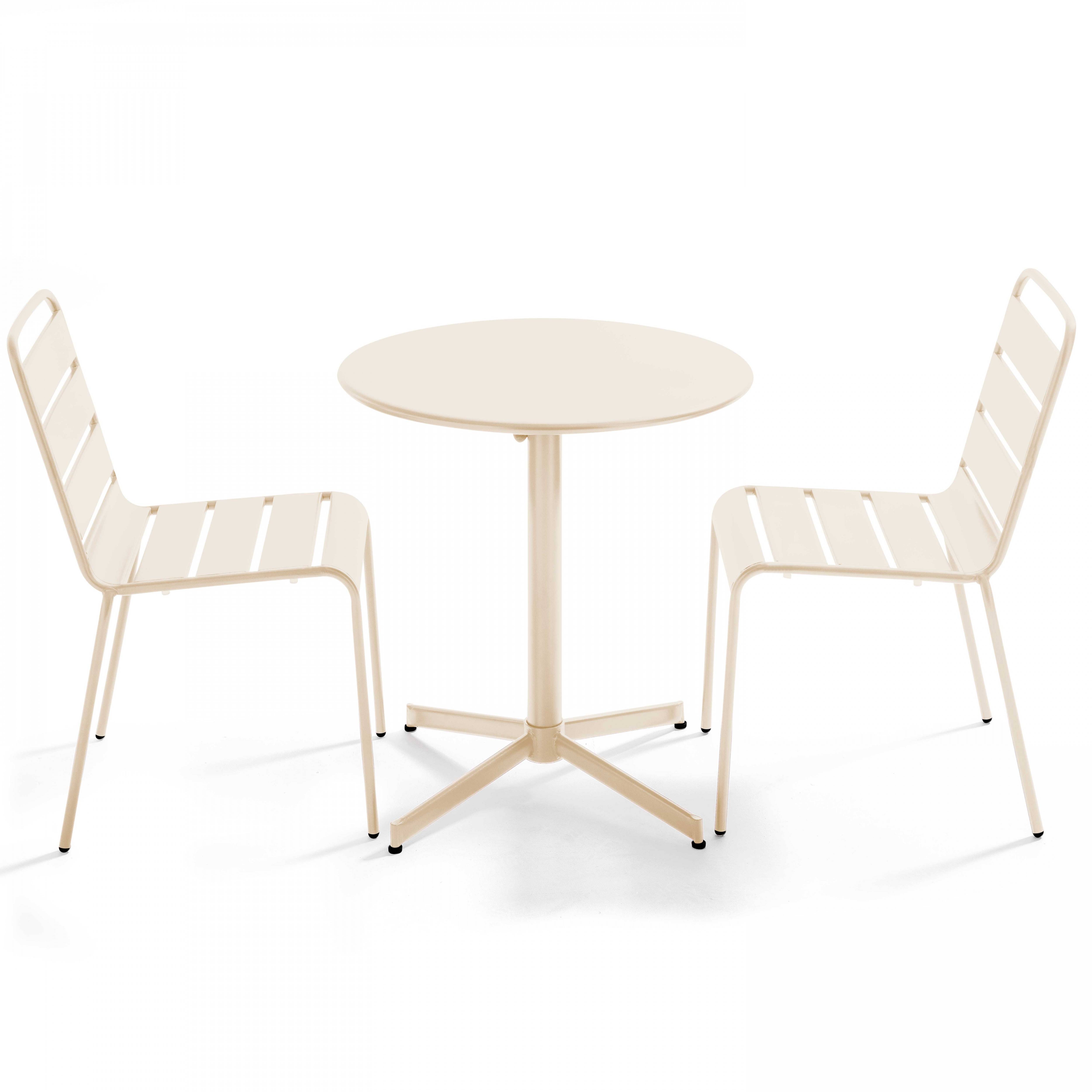 Oviala - Ensemble table de jardin ronde et 2 chaises métal ivoire Palavas - Oviala - Imagen 1