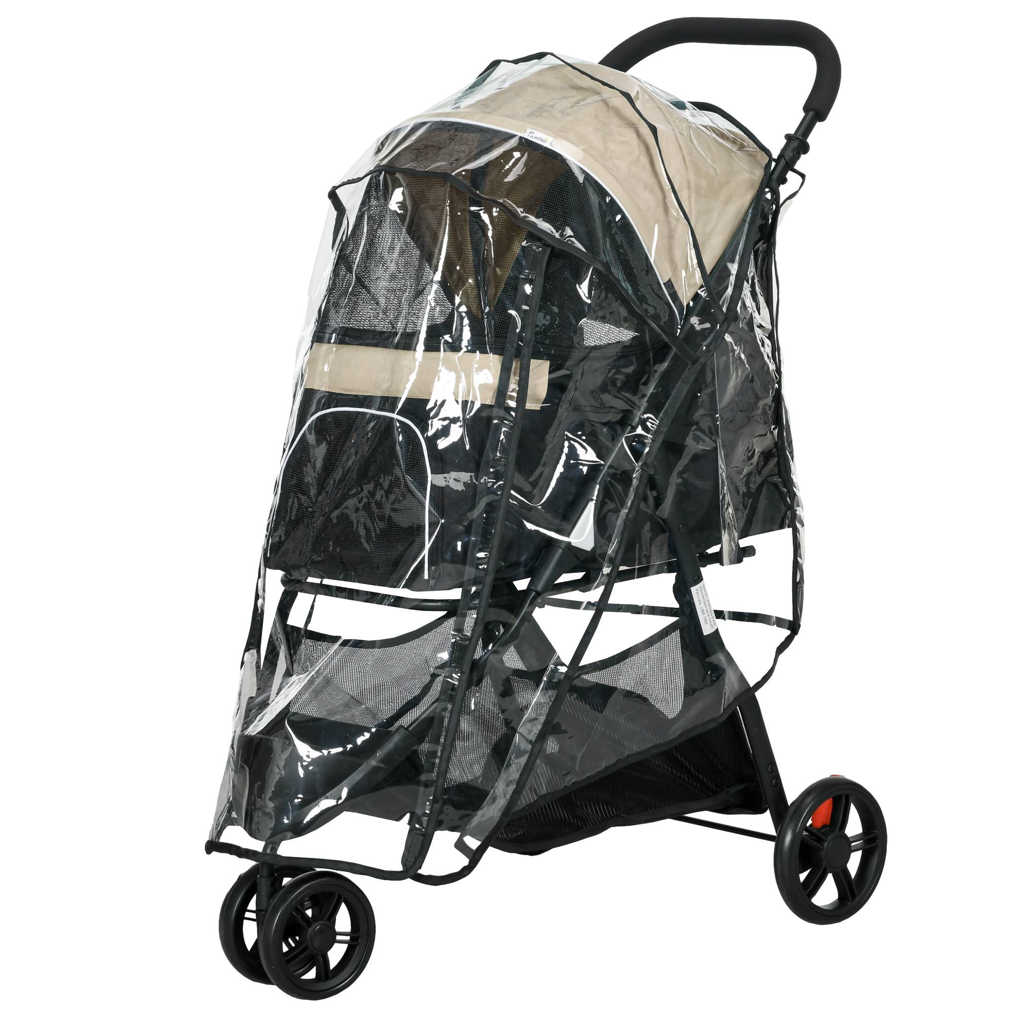 PANGIVO - Chariot pour chien et chat pliable avec toit de pluie, tissu polyester, kaki 80.5 x 51.5 x 100 cm - PANGIVO