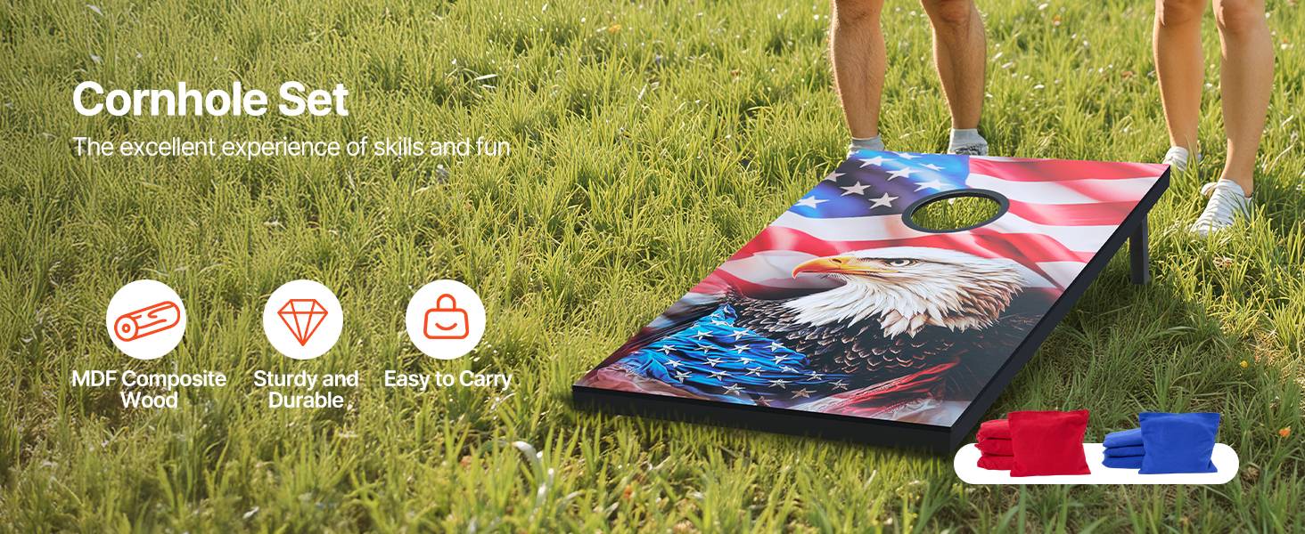 VEVOR Jeu cornhole 92x60cm, MDF, 8 sacs, étui transport, intérieur/extérieur, jardin, plage. - Image 9
