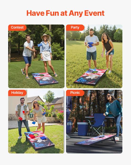 VEVOR Jeu cornhole 92x60cm, MDF, 8 sacs, étui transport, intérieur/extérieur, jardin, plage. - Image 6