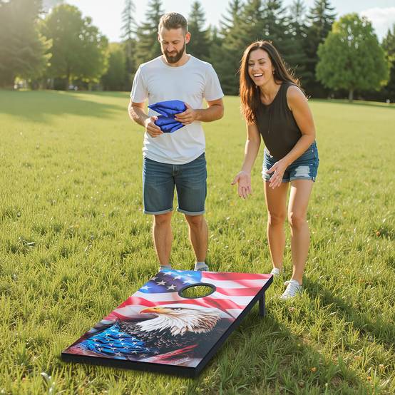 VEVOR Jeu cornhole 92x60cm, MDF, 8 sacs, étui transport, intérieur/extérieur, jardin, plage. - Image 8
