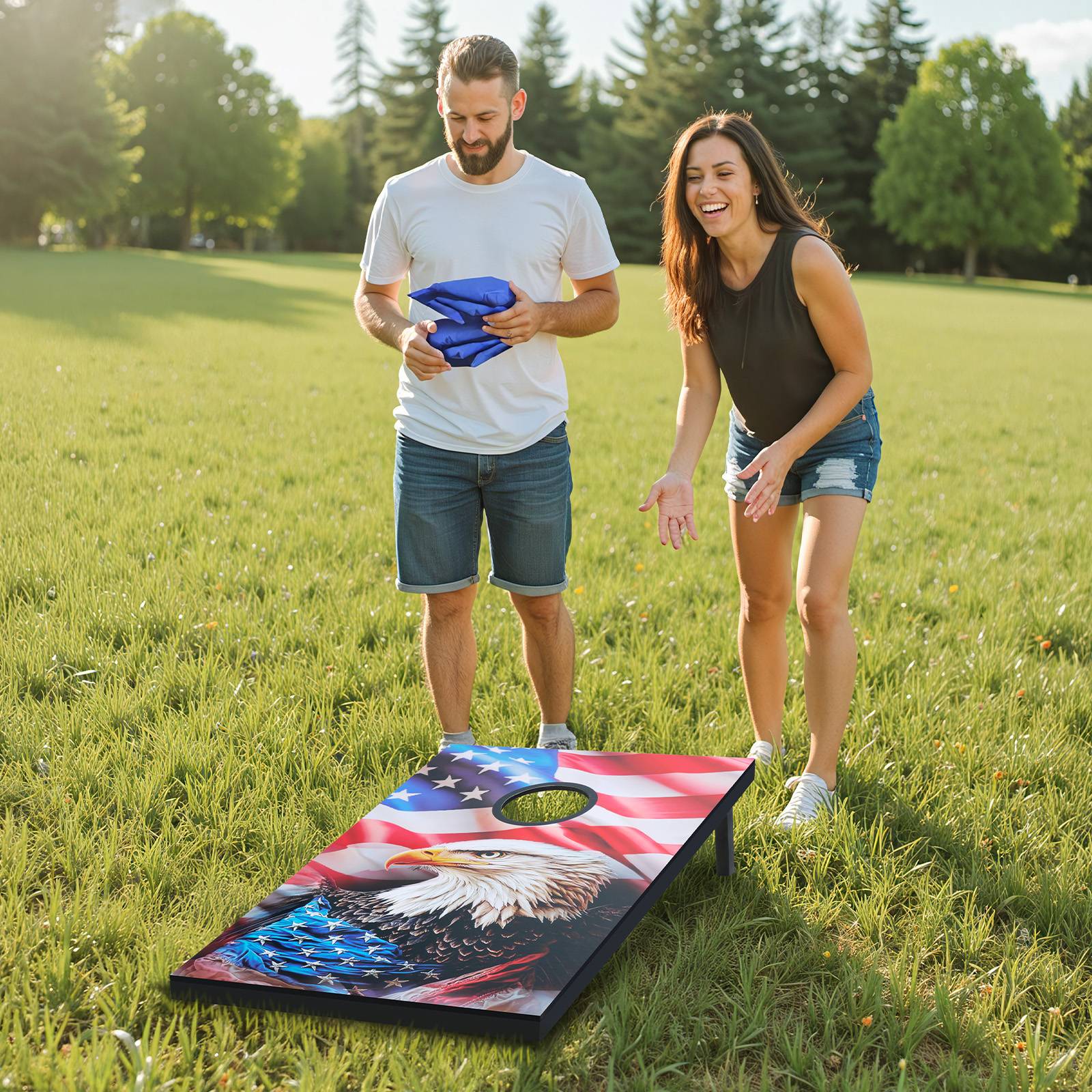VEVOR Jeu cornhole 92x60cm, MDF, 8 sacs, étui transport, intérieur/extérieur, jardin, plage. - Image 8
