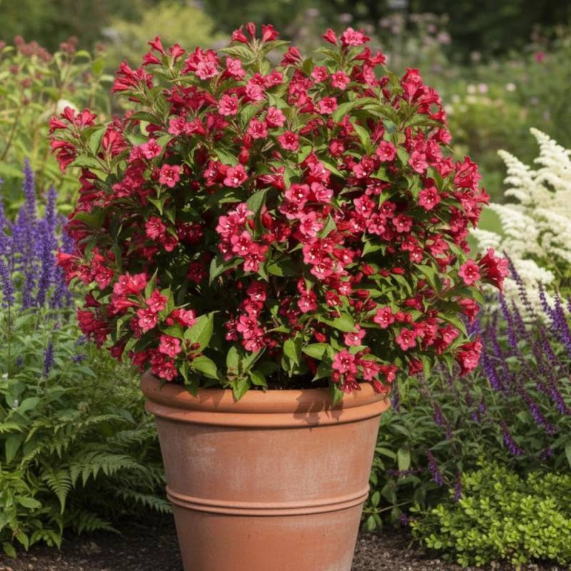 Weigela Bristol Ruby, Weigelia à fleurs Rouge - feuillage Caduc - Pot de 7,5L - 60/80 cm- hauteur à maturité De 1,00 m à 1,50 m - Image 5
