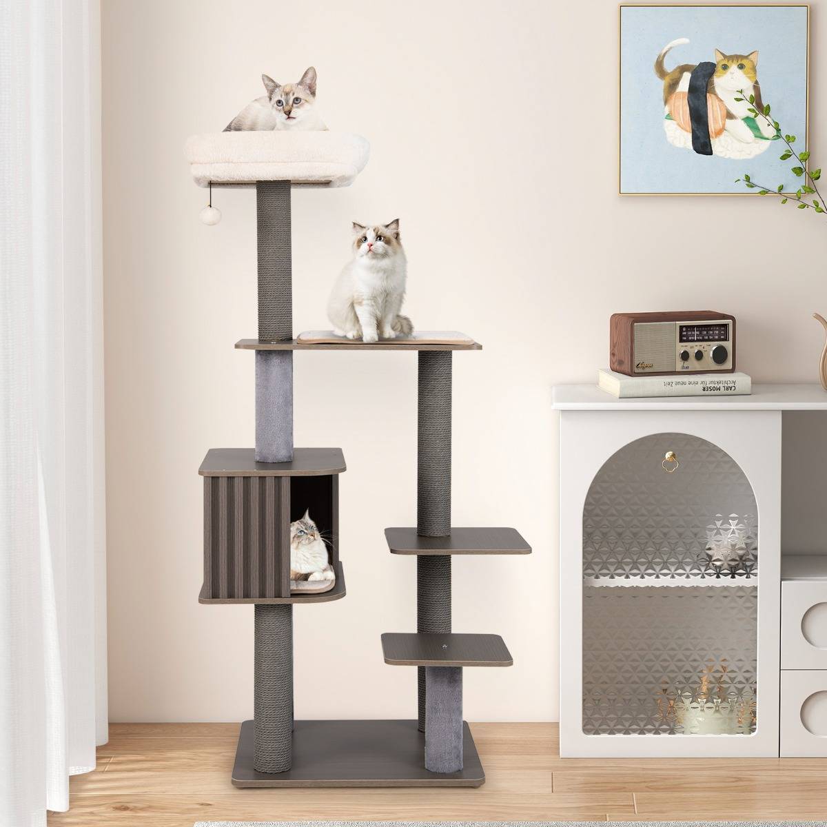 Arbre à Chat Multi-niveaux pour Chat d'Intérieur Tour à Chat de 151cm de Haut avec Perchoir - Image 2
