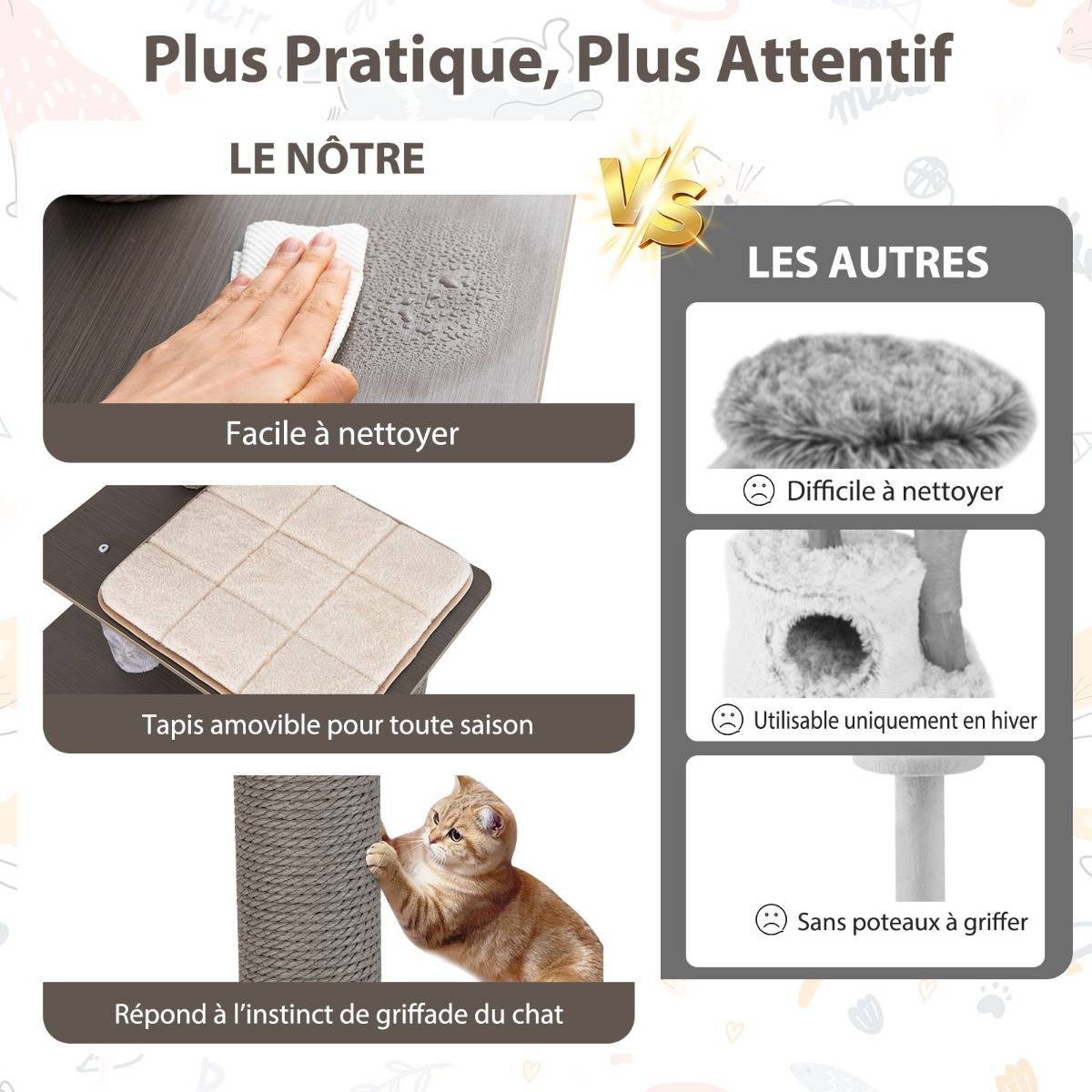 Arbre à Chat Multi-niveaux pour Chat d'Intérieur Tour à Chat de 151cm de Haut avec Perchoir - Image 6