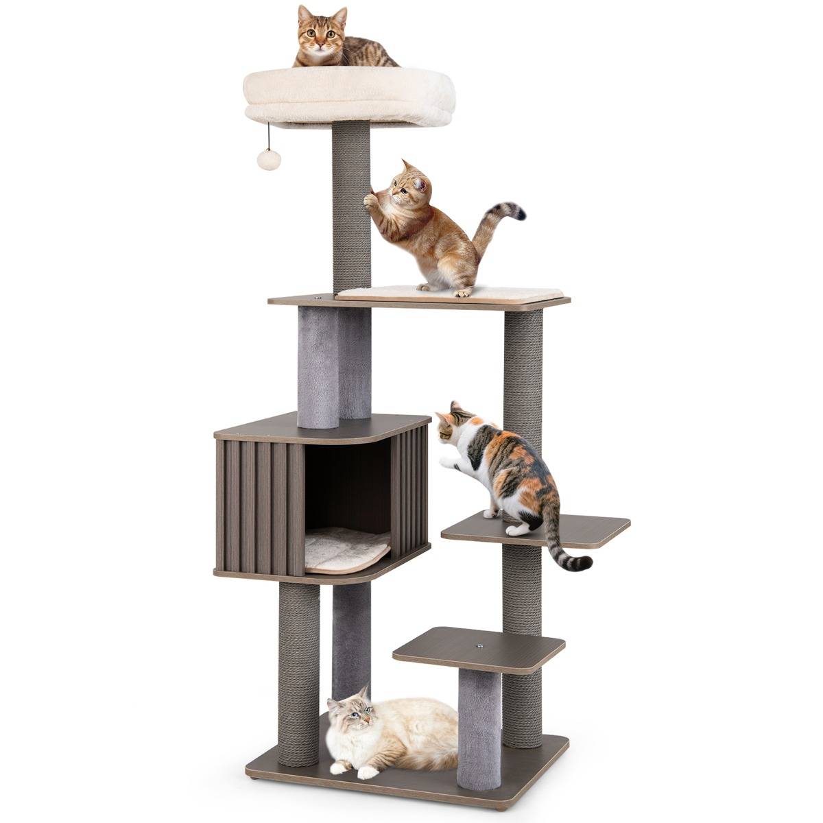 Arbre à Chat Multi-niveaux pour Chat d'Intérieur Tour à Chat de 151cm de Haut avec Perchoir - Image 4