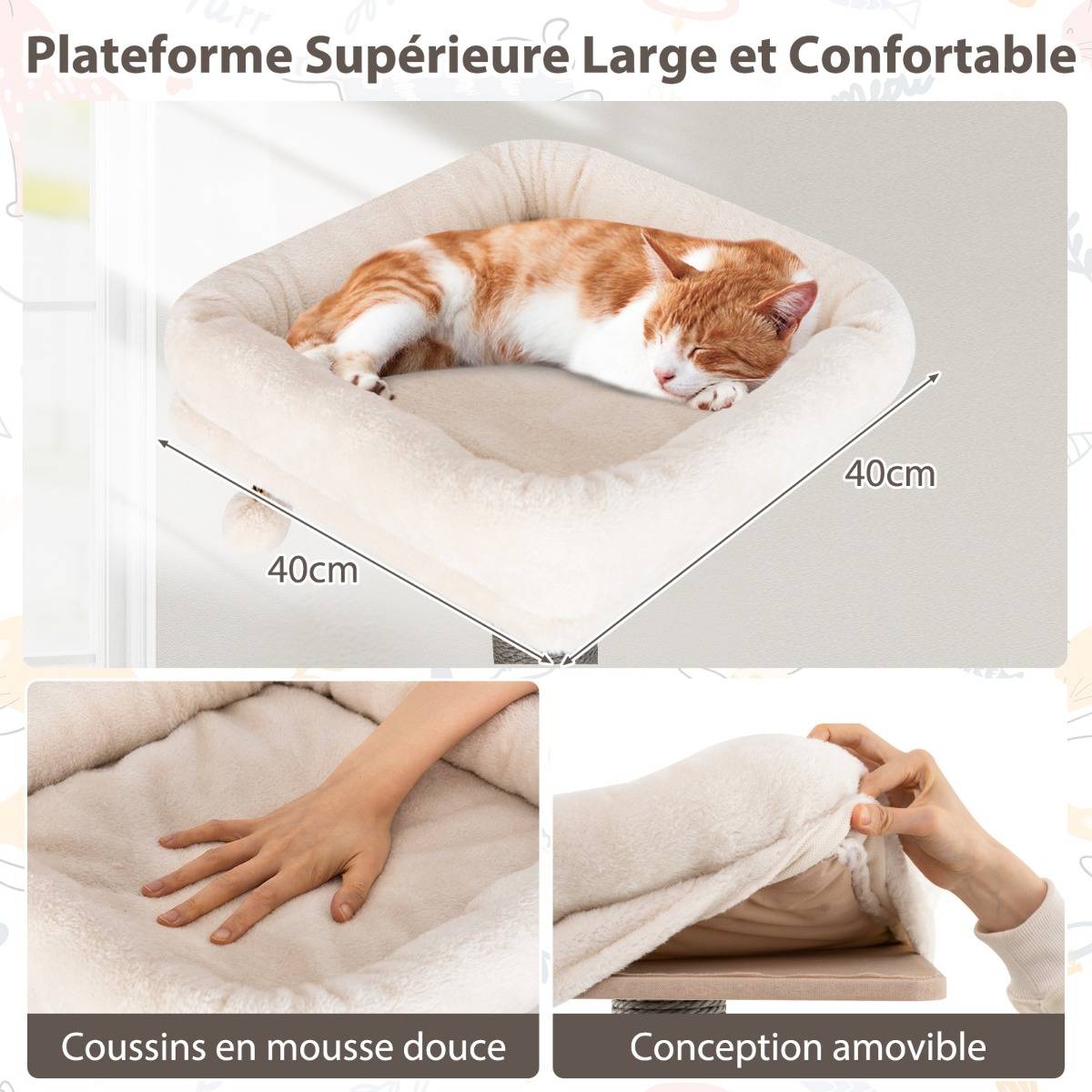Arbre à Chat Multi-niveaux pour Chat d'Intérieur Tour à Chat de 151cm de Haut avec Perchoir - Image 7