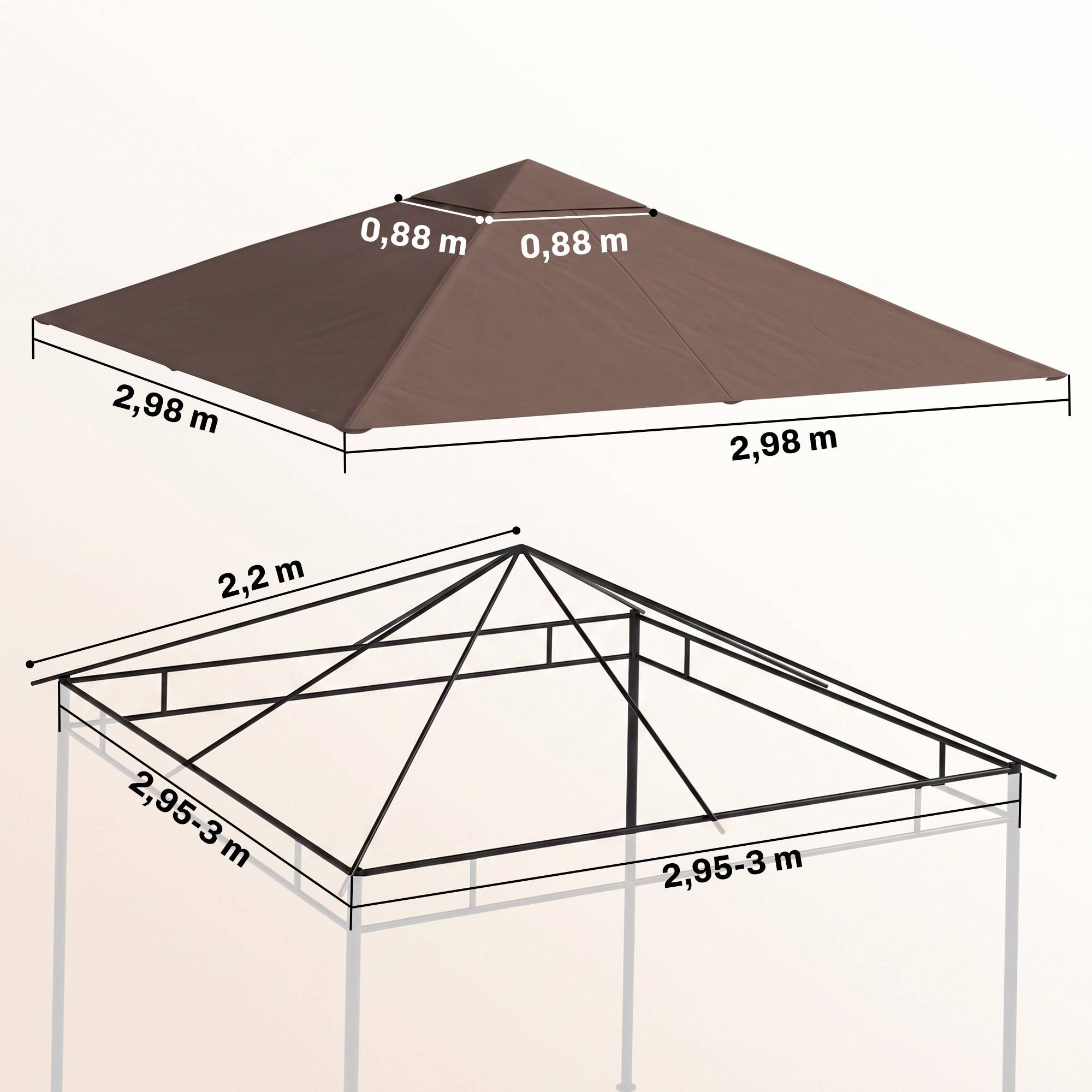 Toit remplacement pavillon jardin polyester 2,98x2,98 m café - Image 5