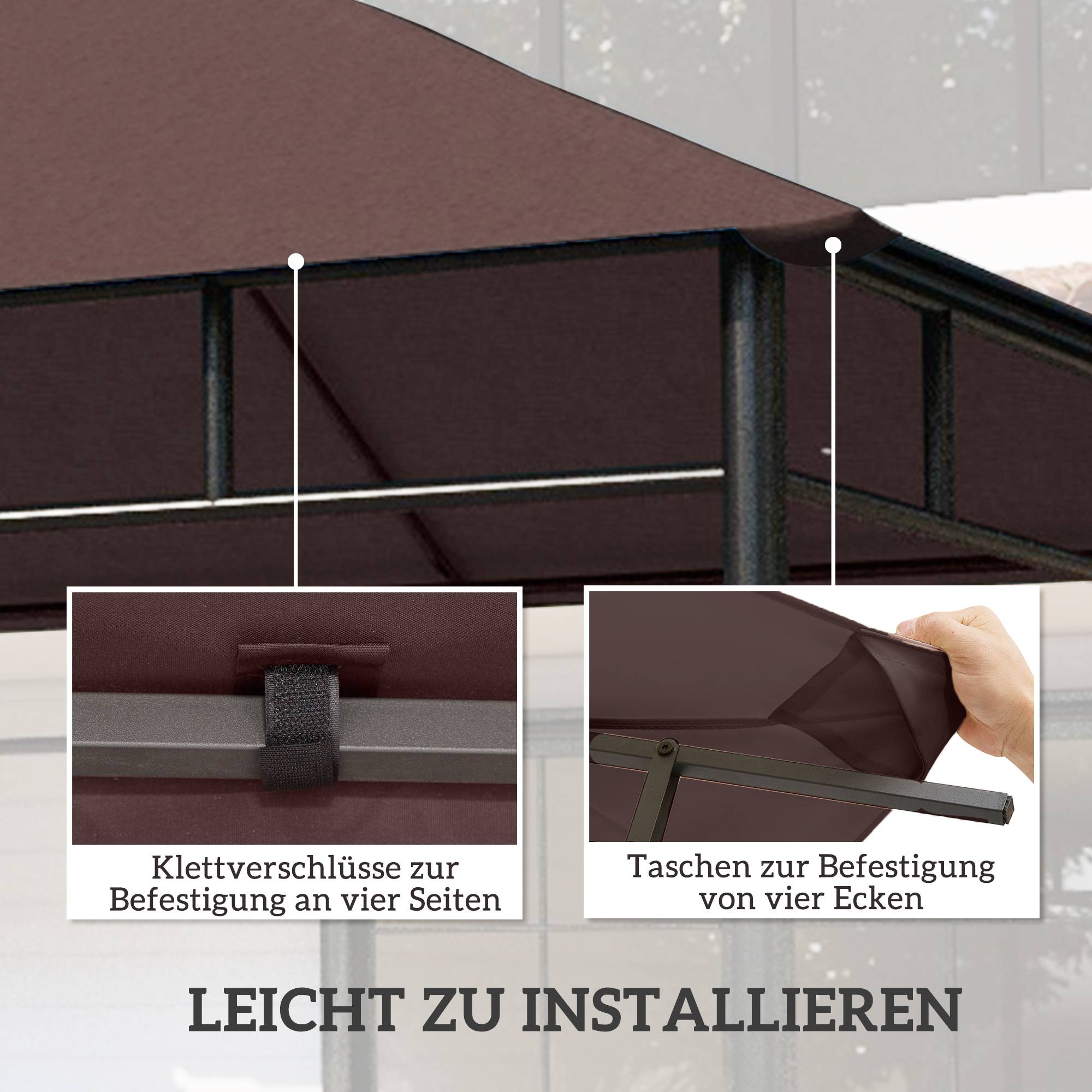 Toit remplacement pavillon jardin polyester 2,98x2,98 m café - Image 7