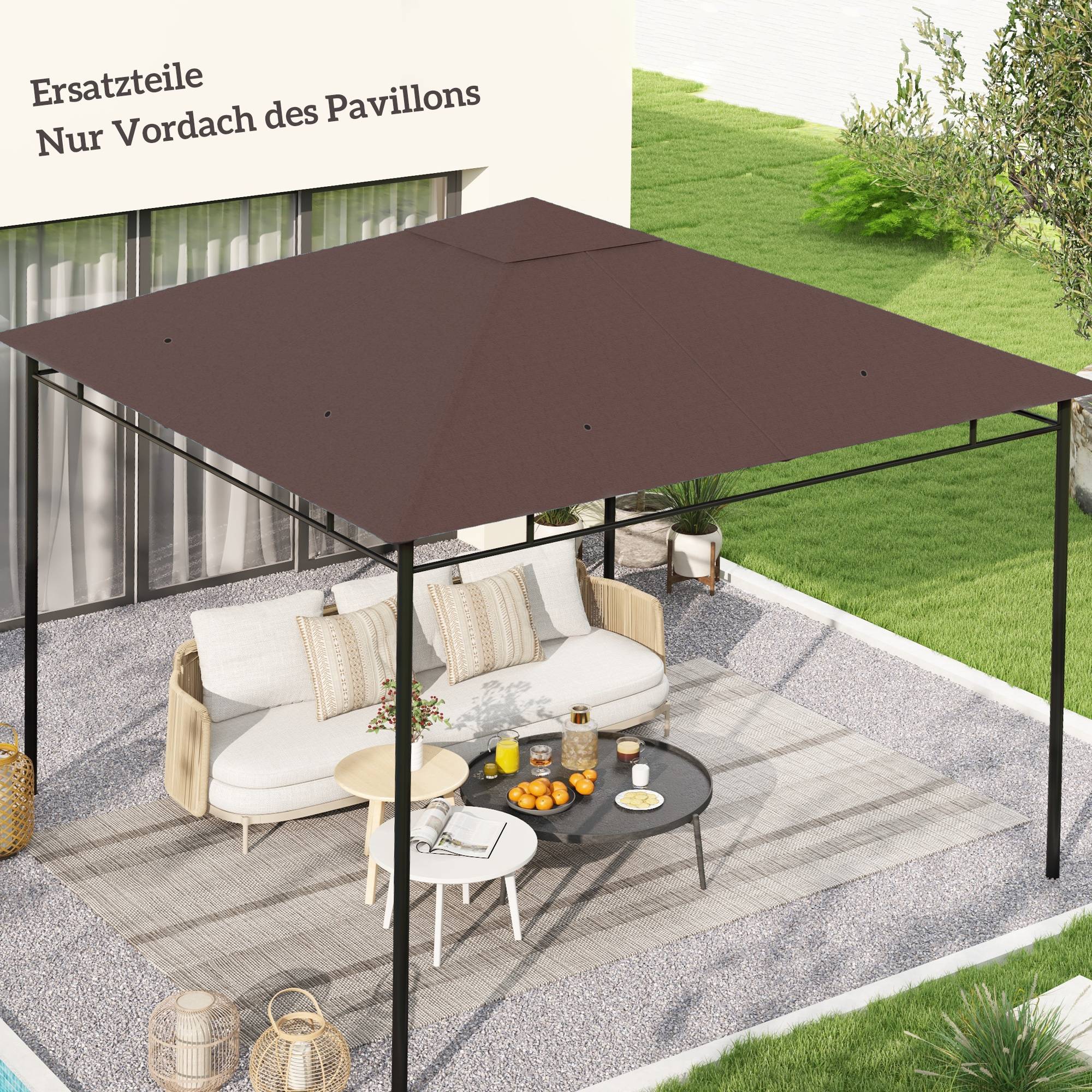 Toit remplacement pavillon jardin polyester 2,98x2,98 m café - Image 3